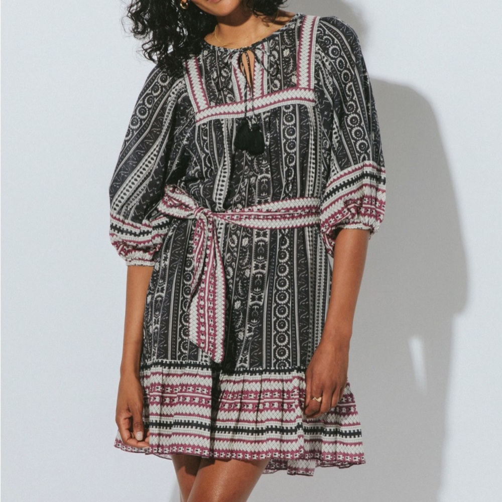 Cleobella Magdalena Mini dress. 100% cotton. Removable sash.